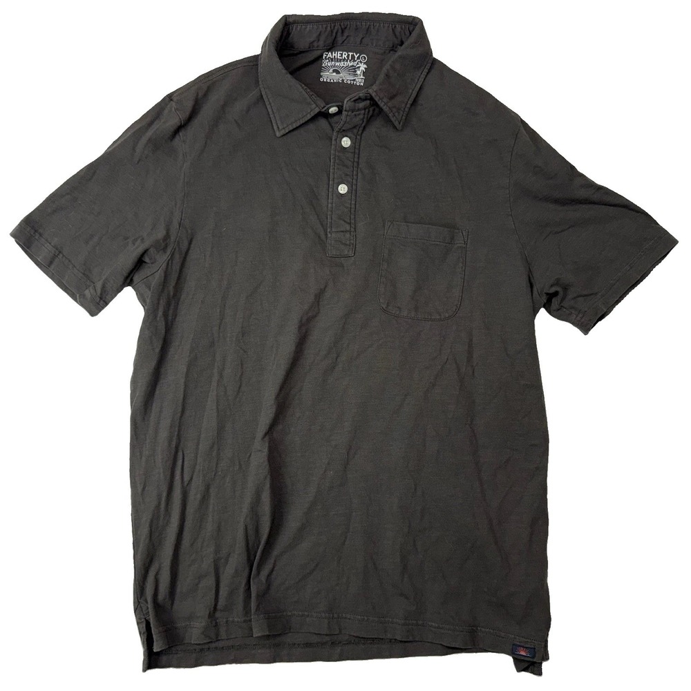 Faherty Men's Organic Cotton Polo Shirt Large Black Sunwashed Pocket